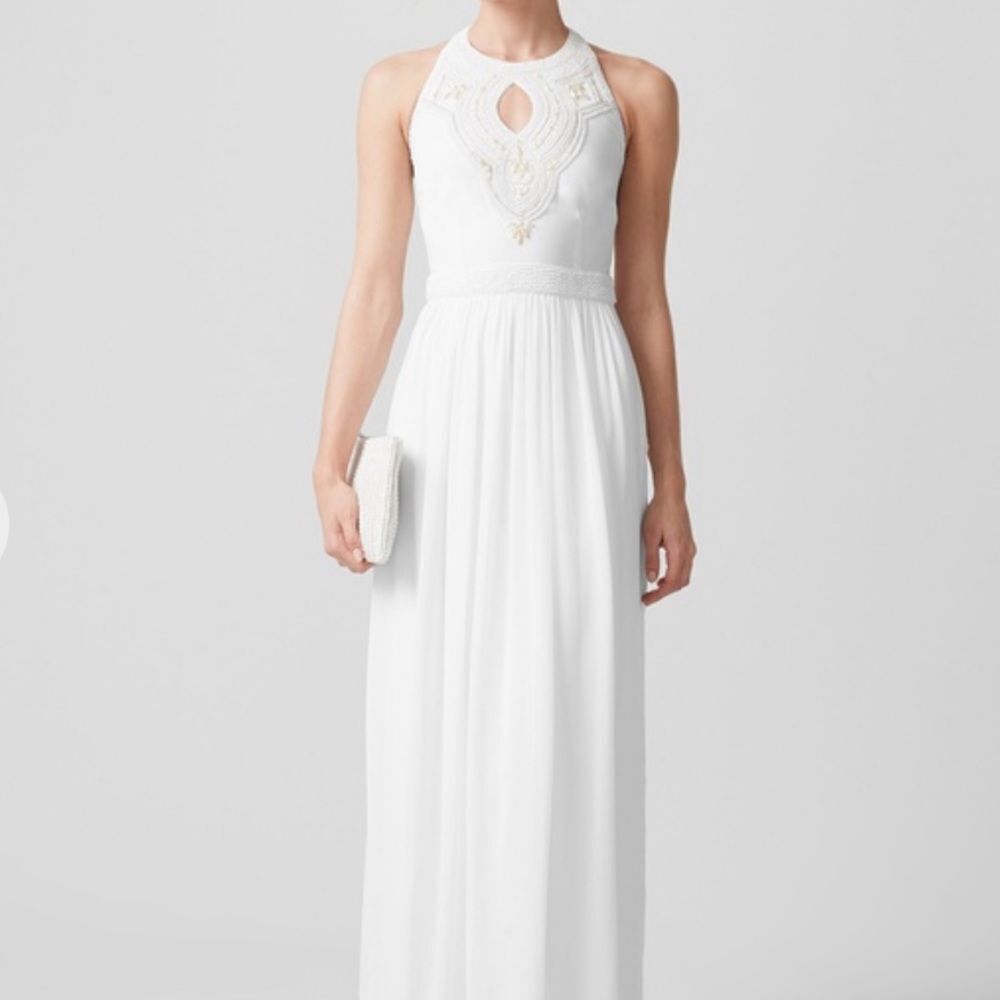 MONSOON Annushka Embellished Ivory Halter Bridal Dress With Beading - Size 4